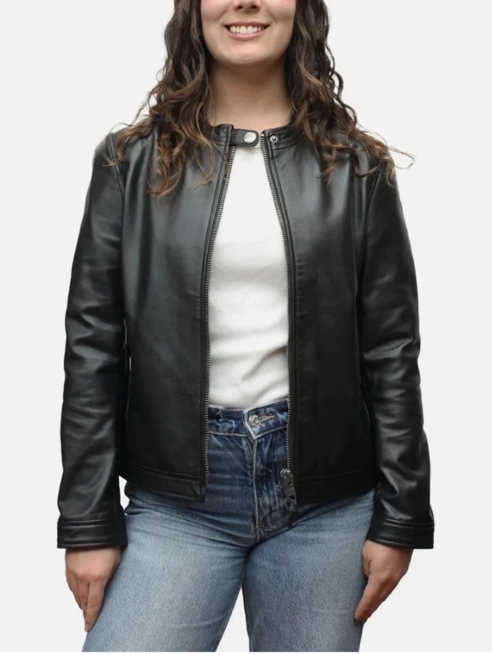 Frye Ladies Black Leather Moto Jacket Size L NWT